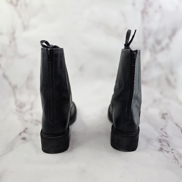 Free People Boots 41 10 Black Sante Fe Combat Zip Lace Up Textured Reptile Croc - Picture 4 of 16